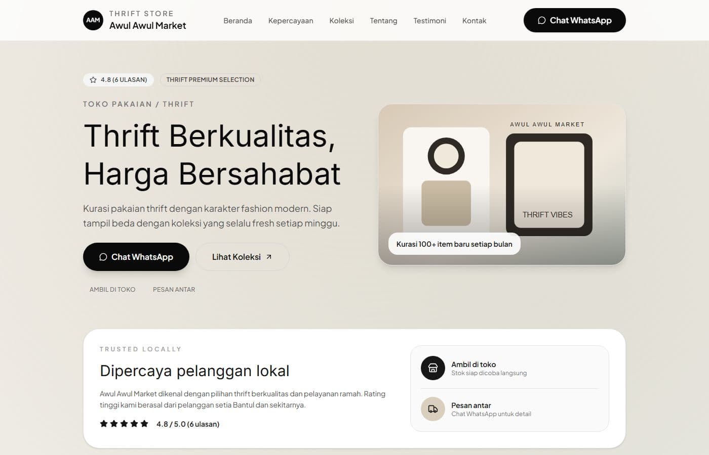 Tangkapan layar Thrifting Market - marketplace thrifting/awul-awul untuk barang preloved